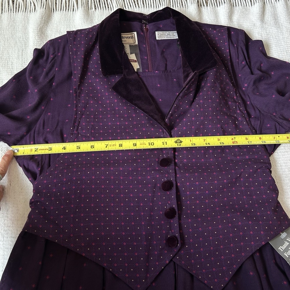 Vtg NWT  Midi Dress Vest Sz 12 Purple 80s 90s Secretary Goth Romantic Academia - Picture 9 of 11